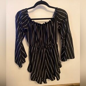 Black and white stripped romper.